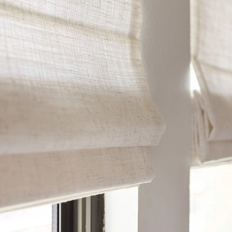 Ivory,Lesley Custom Linen No Drill Roman Shades
