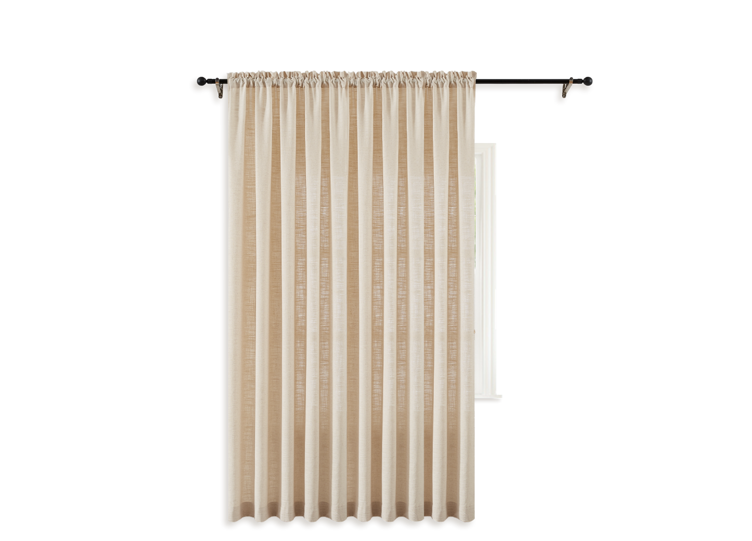 beige single panel rod pocket curtains